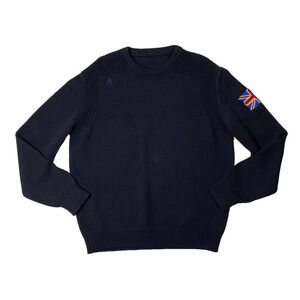 Vintage Replay Sweater Mens XL Indigo Wool Knit Union Jack UK Flag Made Italy